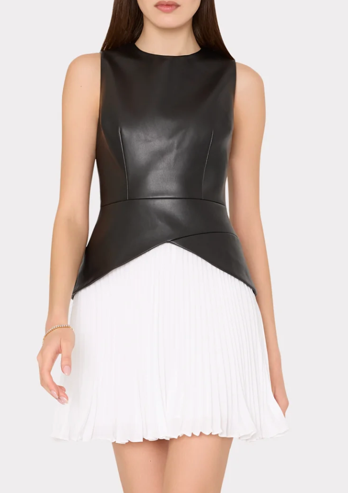 Haddy Leather Pleated Combo Mini Dress Village Tailor Haddy Leather Pleated Combo Mini Dress Village Tailor