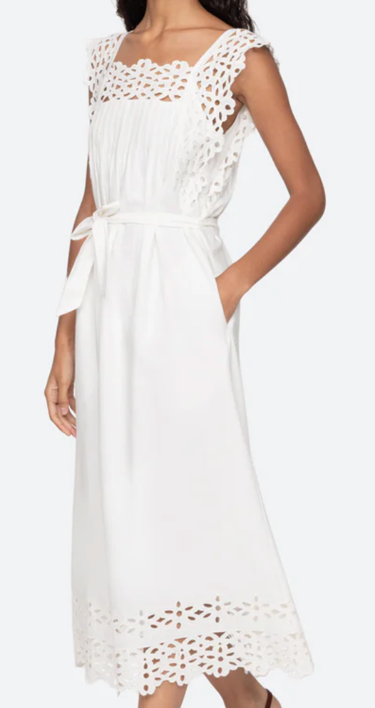 knee length dresses for ladies Women's Leila Drop Waist Off-Shoulder Rayon Midi Dress S/M/L White Mean Blvd M / White