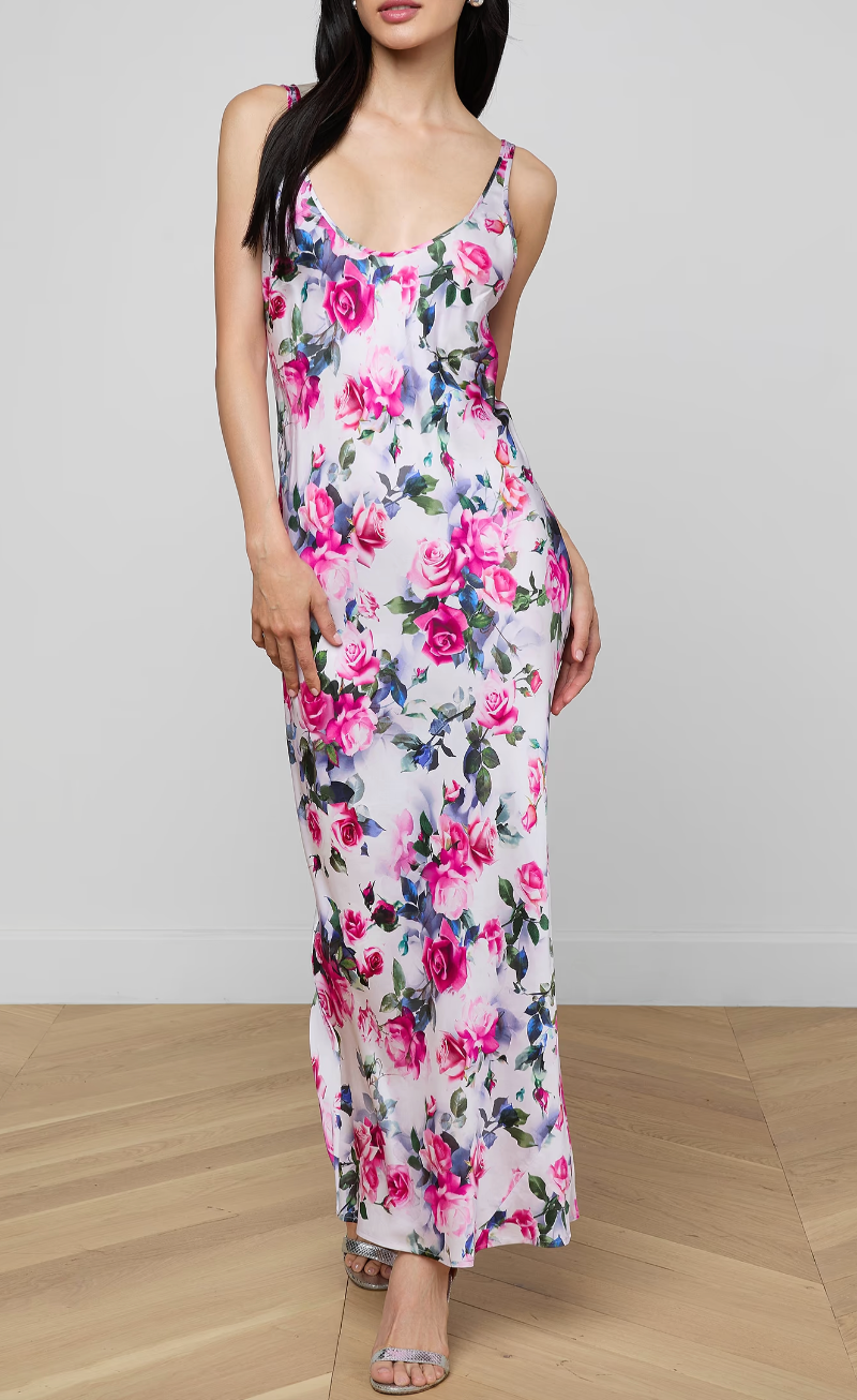 akiya satin maxi dress L'AGENCE Akiya Satin Maxi Dress In Icy Lilac