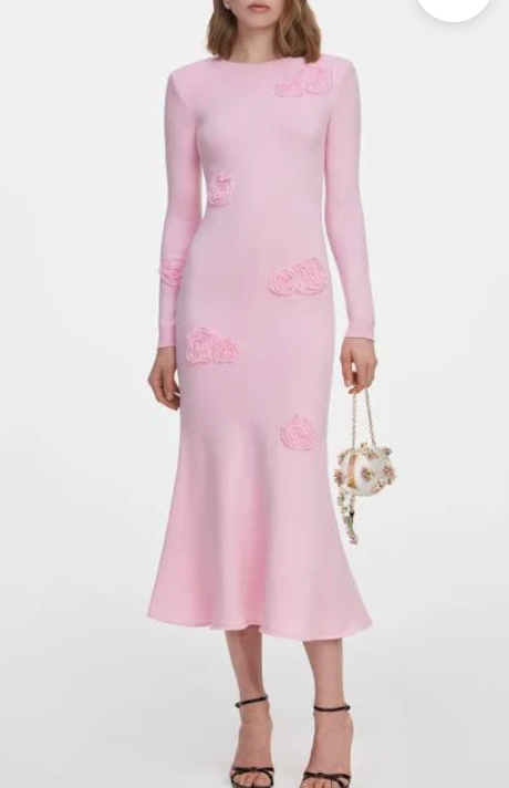 Pink Flower Knit Midi Dress – Village Tailor