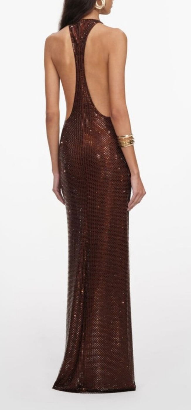 brown rhinestone dress Racer Back Maxi – Village Tailor Variant:8 Brown mini dress Bust design&print shirts Pink Chiffon High Neck