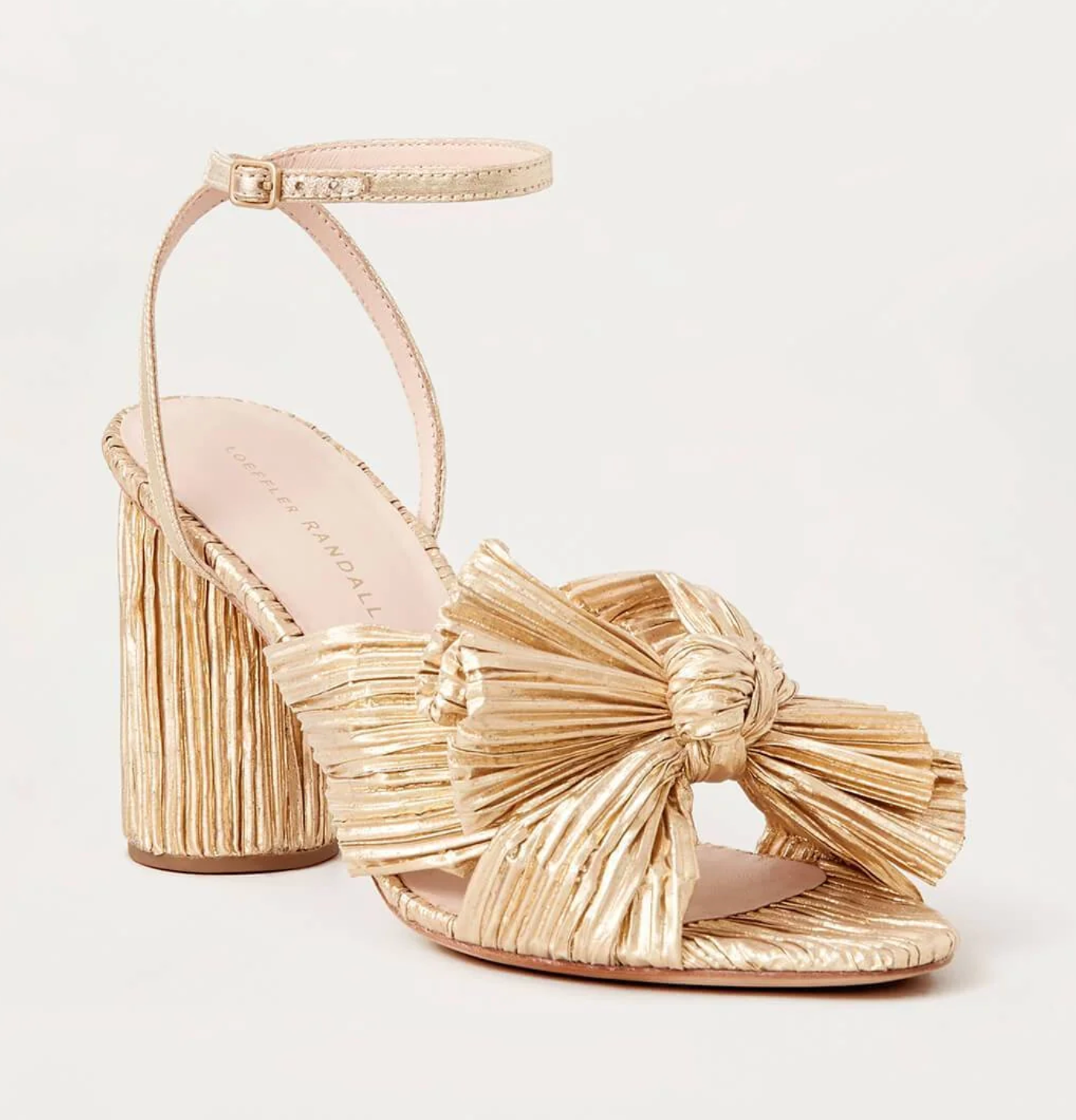 Camellia Pleated Bow Heel with Ankle Strap