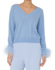 Feather Cuff V-Neck Sweater