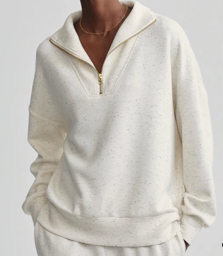 Hawley Half Zip Sweat - Ivory Marl Fleck