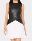 Haddy Leather Pleated Combo Mini Dress