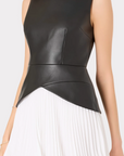 Haddy Leather Pleated Combo Mini Dress