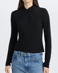 Krini Wrap Long Sleeve Neck Matte Jersey Top