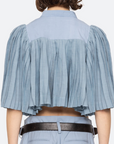 Solene Solid Pleated Short Sleeve Top