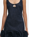 Indigo Denim 3D Flower Mini Dress