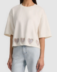 Evan Oversized Cropped Tee w/ Crystal Heart Cutouts