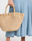 Cyrus Raffia Woven Tote with Ruffle