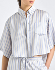 Ember Striped Satin Twill Cropped Button Down
