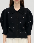 Bobble Knit Polo Cardigan