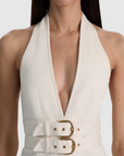 Solana Buckle Denim Halter Mini Dress