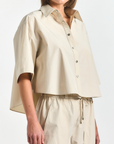 Olivia Poly Cotton Poplin Cropped Short Sleeve Shirt