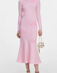 Pink Flower Knit Midi Dress