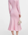 Pink Flower Knit Midi Dress