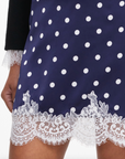 Navy Polka Dot Satin Mini Skirt