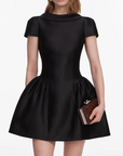 Black Taffeta Collared Mini Dress