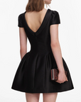 Black Taffeta Collared Mini Dress