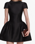 Black Taffeta Collared Mini Dress