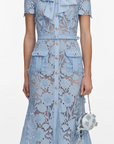 Blue Lace Tie Neck Midi Dress
