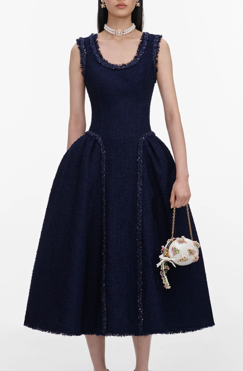 Navy Boucle Midi Dress – Village Tailor