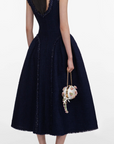 Navy Boucle Midi Dress