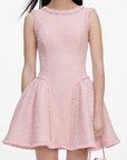 Pink Boucle Sleeveless Mini Dress