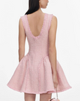 Pink Boucle Sleeveless Mini Dress