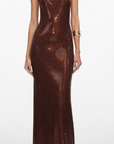 Brown Rhinestone Racer Back Maxi Dress