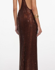 Brown Rhinestone Racer Back Maxi Dress