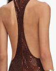 Brown Rhinestone Racer Back Maxi Dress