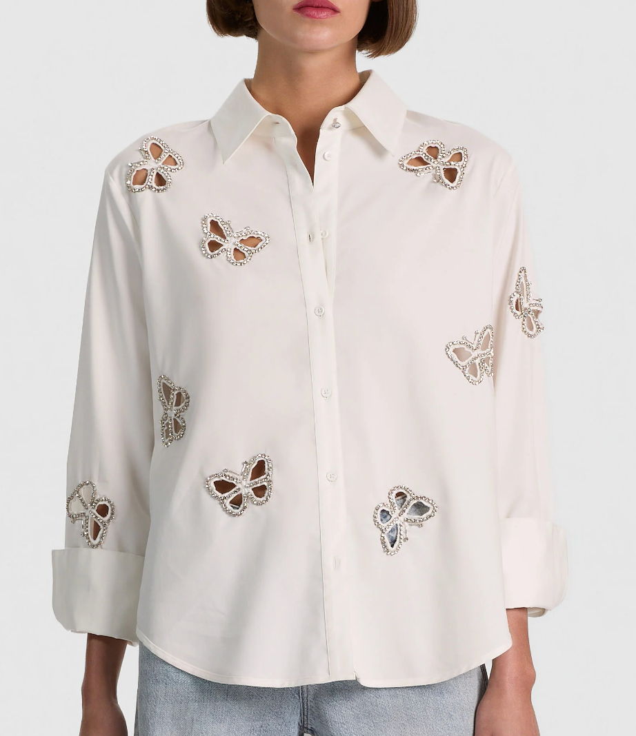 Finely Embellished Cutout Button Down