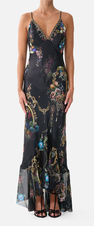 V Neck Slip Dress with Flounce Hem