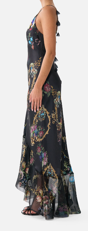 V Neck Slip Dress with Flounce Hem