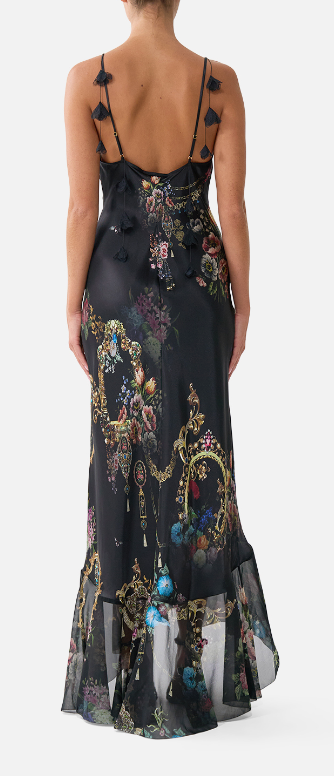 V Neck Slip Dress with Flounce Hem