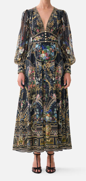 Shaped Waistband Dress with Gathered Sleeves