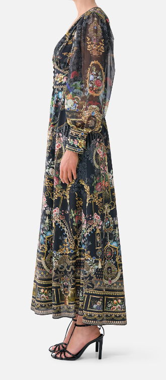 Shaped Waistband Dress with Gathered Sleeves