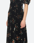 Leda Velvet Puff Sleeve Midi Dress