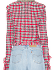 Red Check Frayed Knit Jacket