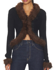 Black Faux Fur Knit Cardigan
