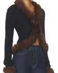 Black Faux Fur Knit Cardigan