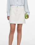 Cream Textured Denim Mini Skirt