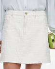 Cream Textured Denim Mini Skirt