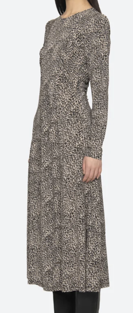 Charlize Print Long Sleeve Crew Dress