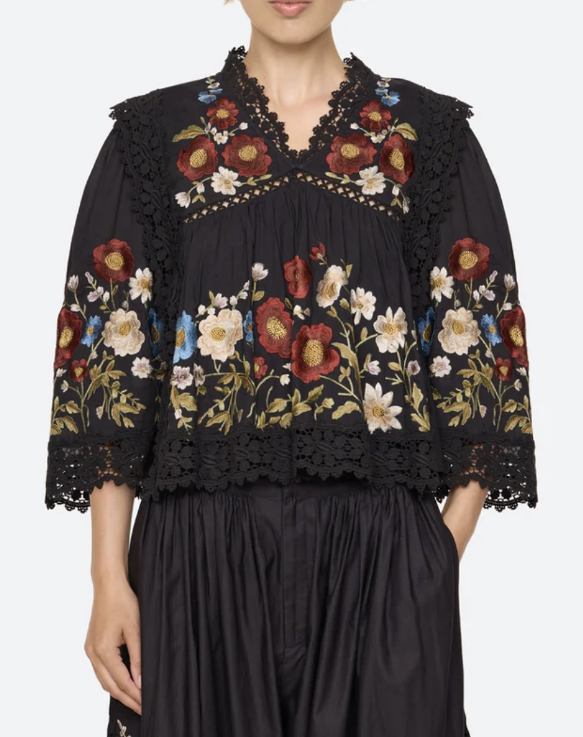 Ruwa Embroidered V-Neck Top