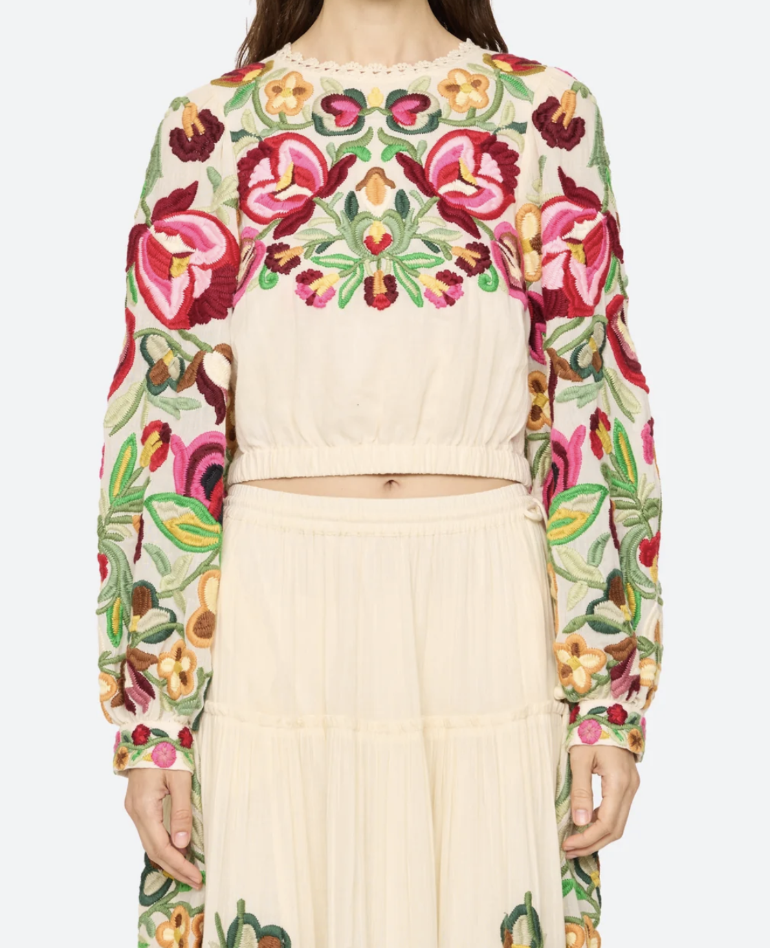 Wilhelmina Embroidered Long Sleeve Top