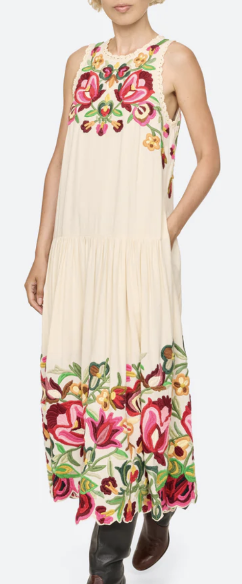 Wilhelmina Embroidered Sleeveless Midi Dress