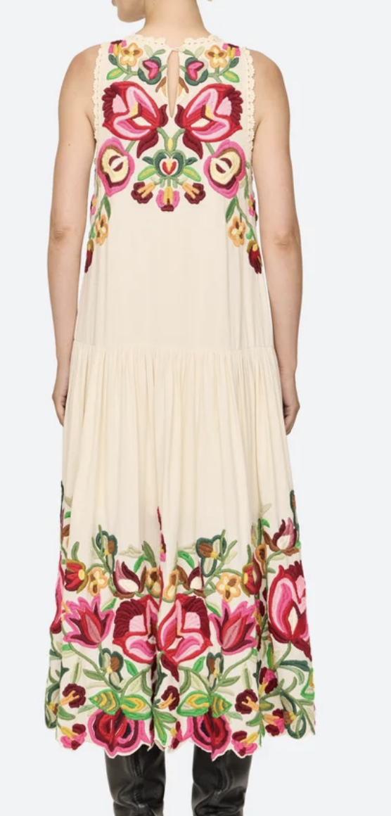 Wilhelmina Embroidered Sleeveless Midi Dress